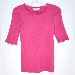 Philosophy Republic Clothing Purple Scalloped 3/4 Sleeves Frills Ribbed Top EUC